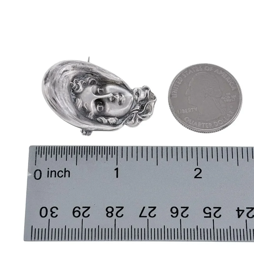 Vintage Unger Brothers Sterling Silver 925 Lady Bonnet Brooch
